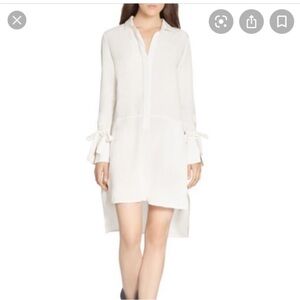 Halston Heritage Tunic Shirt Dress Silk Blend Tie Wrist Cream Size 10